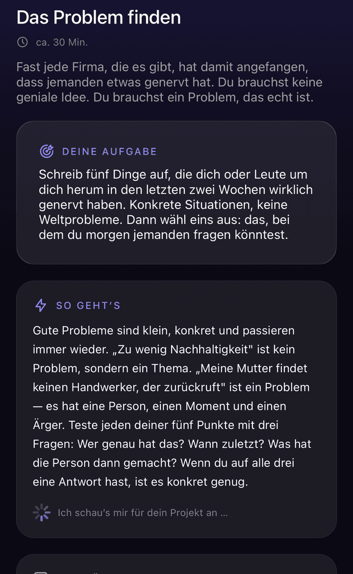 Schritt 1 „Das Problem finden" mit den Abschnitten Deine Aufgabe und So geht’s.